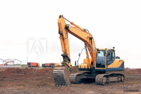 Picture of Crawler excavator at a construction site Building Excavator Close